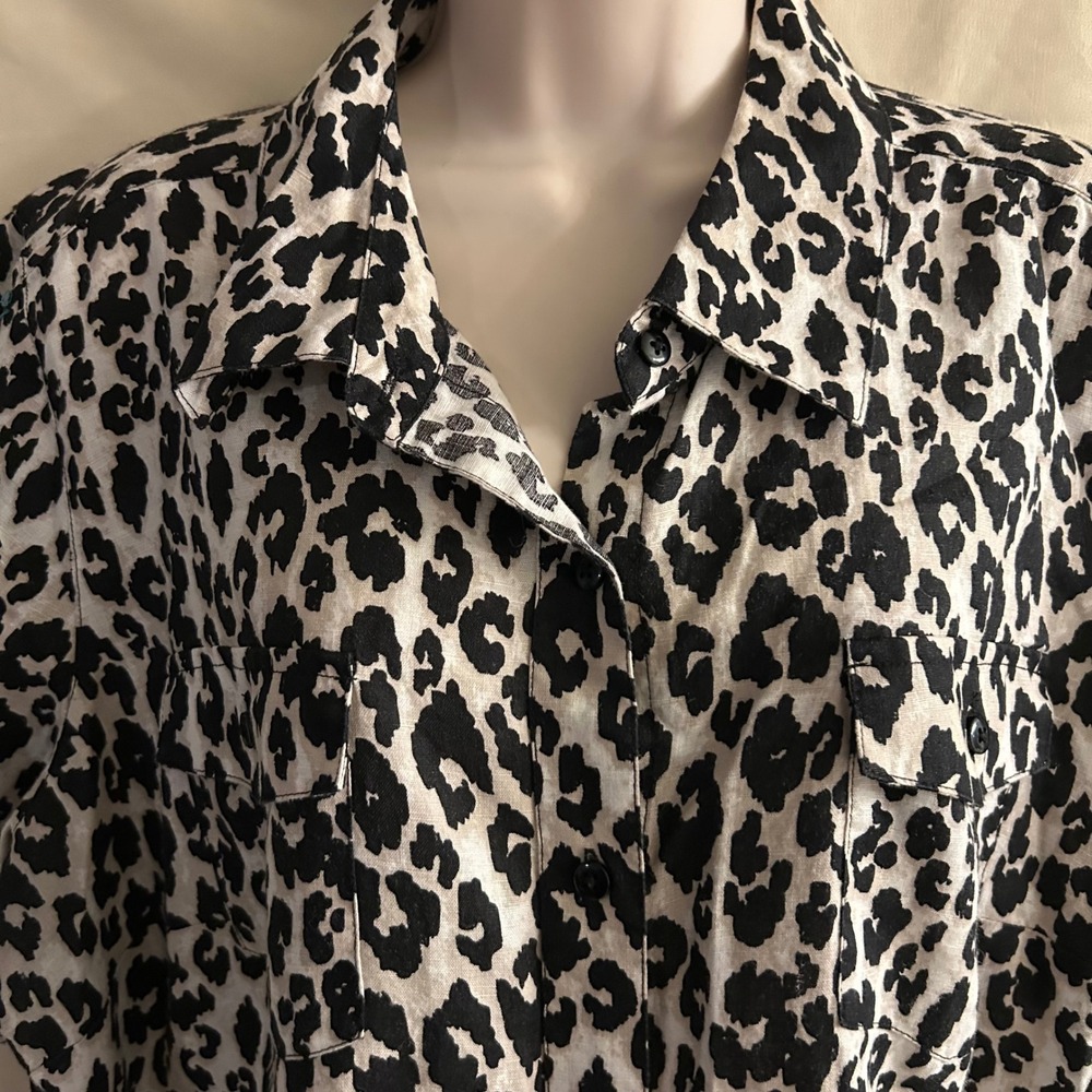 Kim Rogers Womens 100% Linen Leopard Print Top #1694*10 - Picture 4 of 7